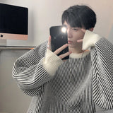 Advbridge Autumn Men's Luxury Striped Knit Pullover Sweater Long Sleeve Casual Streetwear Loose Stylish Leisure Korean Popular Knitwear