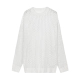 Advbridge Mens Y2k Hollow Out Outfits See-Through Knit Shirts 2024 New Summer Fashion All-Match Casual Geometric Vintage Loose Smock Tops