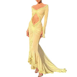 ADVBRIDGE  -  Women's Autumn and Winter New Retro Style Lace Spliced Hollow Hot Girl Dress Elegant Sexy Party Dress Club Clothing