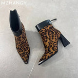 Advbridge Leopard Women Ankle Boots Sexy High Heels Pointed Toe Shoes Chunky Woman Trend Elegant Party Pumps New Fad Mujer Chelsea Botas