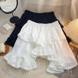 Advbridge White Skirt Irregular Ruffles Kawaii Women Mini Skirts Japanese Style Sweet Patchwork Elegant Casual Black Short Skirt