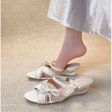 ADVBRIDGE  -  Sweet Heart wedge sandals Women elegant Lace Rhinestone Bow designer high heels Slippers Fashion cross strap Slide Sandals