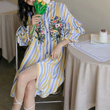 Advbridge Holiday Style Shirt Dress Embroidered Print Loose Dresses Women Irregular Stripes Top Korean Fashion Vestidos Para Mujer