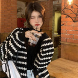 Advbridge Harajuku Xiaoxiang Knitted Cardigan Autumn 2024 Style Temperament With Chic Lazy Striped V-Neck Thick Sweater Coat Women Trend