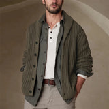 Advbridge Retro Lapel Button Collar Knitted Jacket Men Clothing Fall Fashion Long Sleeve Warm Sweater Coat Streetwear Solid Men's Knitwear