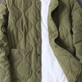 Advbridge Men‘s Wintern outfits Autumn Winter O-neck Quilted Jacket Men's Versatile  Green  Retro Thickened Coat Men Techwear Button Up Oversize Jacket Advbridge Men‘s Wintern outfits