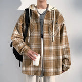 Advbridge 2025 Spring Autumn Fashion Men's Plaid Jacket Coat Hooded Check Outerwear Breast Pocket Retro Loose Casual Jackets for men