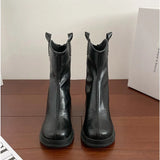 ADVBRIDGE  -  Real Leather Retro Women's Boots Versatile New Chelsea Chimney V-neck Short Leather Shoes for Womens Thick and Slim Heels Boots