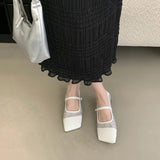 ADVBRIDGE  -  Silver Flat Shoes Ladies Pumps Spring Square Toe Mary Janes Women White Lazy Flats Comfortable Zapatos De Mujer Ofertas
