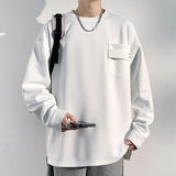 ADVBRIDGE  -  Plus Size Men's Long Sleeve Crew Neck Sweatshirt with Chest Patch Pocket - Casual Loose Comfort & Stylish Design 5XL