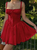 Advbridge Summer Mori Girl Women Bow A-Line Dress Spaghetti Strap Solid Color Frocks Dress Square Neck Party Tunic Korean Preppy Evening