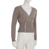 ADVBRIDGE  -  Temperament Cross V Neck Long Sleeve Double Breasted Sweater Y2k French Solid Simple Autumn Basic Clothes Lazy American Cardigan