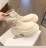 Advbridge Booties Leather Black Round Toe Woman Short Shoes Platform Punk Style Chunky Combat Ankle Boots for Women Sale High Quality Boot