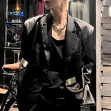 Advbridge Mens Y2k Spliced Metal Buckle Casual Suit 2024 New Autumn Winter Genderless Fashion Personality Youth Shoulder Pad Jacket Unisex