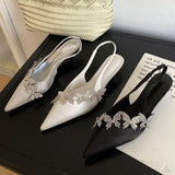 ADVBRIDGE  -  Sexy Crystal Butterfly-knot Women Pumps Elegant Pointed Toe Thin Low Heels Slingbacks Prom Shoes Zapatos De Mujer
