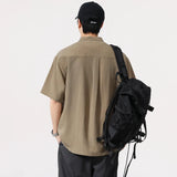 ADVBRIDGE  -  Men Summer Streetwear Cool Breathable Loose Casual Short Sleeve Stand Collar Plus Size Shirts Cityboy Oversize Shirt Blouse