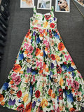 ADVBRIDGE  -  summer women's new peach heart printed high waist dress elegant temperament long holiday beach skirt with suspenders.
