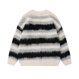 Advbridge Striped Plush V-neck Sweater Men's Loose Casual Brushed Knit Trendy Couple Versatile Comfortable Harajuku High Street Cardigan