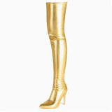 Advbridge Silver Gold Stretch Leather High Heels Thigh Boots Zipper Side Pointed Toe Socks Boots Women Slim Sexy Slip On Over Knee Boots