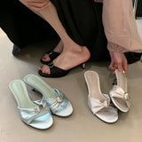 ADVBRIDGE  -  Green Heels Slippers Black Womens Sandals Silver Metals Crystals Low Heels Summer Shoes Leisure Ladies Stiletto Slippers