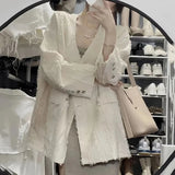 ADVBRIDGE  -  Korean Elegant Solid Tassel Women Coat Autumn New Double Breasted Female Suit Coat All Match Pockets Long Sleeve Ladies Top