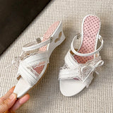 ADVBRIDGE  -  Sweet Heart wedge sandals Women elegant Lace Rhinestone Bow designer high heels Slippers Fashion cross strap Slide Sandals