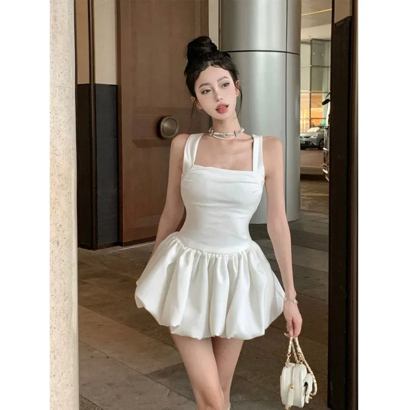 Advbridge Sweet Kawaii White Mini Dress Elegant Sexy Balletcore Women Korean Y2k Summer Short Dresses Party Dress French Vintage
