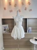 Advbridge Summer Mori Girl Women Bow A-Line Dress Spaghetti Strap Solid Color Frocks Dress Square Neck Party Tunic Korean Preppy Evening