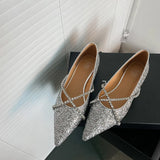 Advbridge new spring women pumps natural leather 22-24.5cm length Glitter +pigskin pointed toe Crystal cross strap Mary Jane shoes