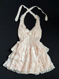 ADVBRIDGE  -  France Sweet Lace Pink Dresses Women Design Elegant Slim Bow Skinny Dress Female Fashion Lovely Sleeveless Dress Clothing New