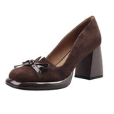 Advbridge Women Shoes 2025 Spring Retro High Heels Butterfly Knot Square Heel Faux Suede Commuting Elegant 6-8cm Pumps Tacones Para Mujer