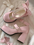 Advbridge French Style Fashion Mary Janes Shoes Women Bow Lolita Kawaii Chunky Heels Shoes Female Buckle Princess Design Shoes Summer