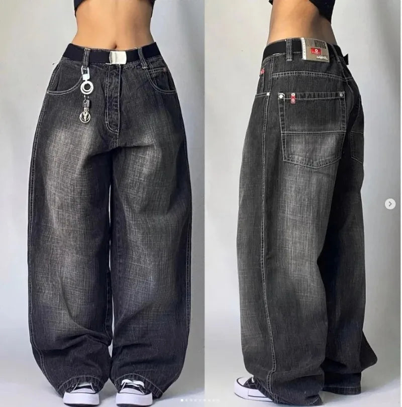 Advbridge 2024 New Fashion Popular Grey Washed Exaggerated Baggy Jeans Y2K Street Vintage Hip-hop Punk Style High Waist Wide Leg Pants