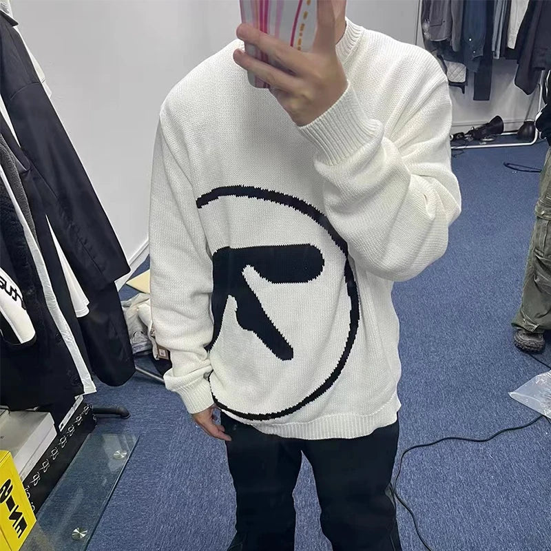 Advbridge Men's Sweater Aphex Twin Knit Winter Oversized Vintage Long Sleeve Tops Jumper Pullover Y2k Streetwear Graphic Fashion Clothing