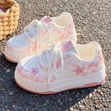 ADVBRIDGE  -  Sakura Pink Skateboard Shoes Cute Stars Versatile Womens Casual Shoes Artificial Leather Niche Leisure Shoes for Ladies