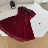 ADVBRIDGE  -  Y2K Sweet Floral Mini Dress for Women Elegant Strapless Slash Neck Lace Patchwork Princess Party Dresses French Short Vestidos