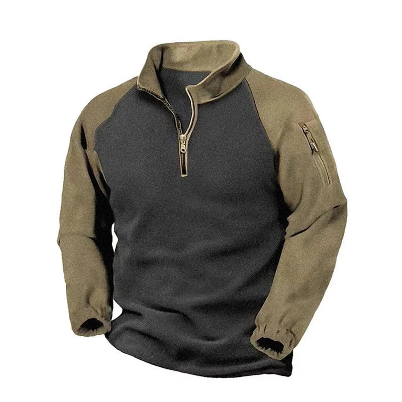 Advbridge Warm Winter Zip Double Fleece Hoodie Pullovers Casual Fall Long Sleeve Stand Collar Shirts Men Stitch Military Sweatshirts