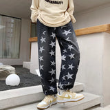 Advbridge Japan Style Star Print Patchwork Denim Pants Autumn New Male Hip Hop Straight Loose Jeans Streetwear Baggy Ankle-banded Pants