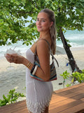 ADVBRIDGE  -  Sexy White Knit Mini Dress Strapless High Waist Summer Party Dresses See Through Tassels Elegant Slim Vestido Holiday Robe