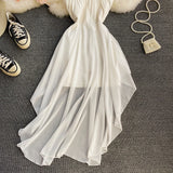 ADVBRIDGE  -  Women's Spaghetti Strap Dress Female Irregular White Chiffon Party Slip Dresses Summer Fashion Sleeveless Dresses