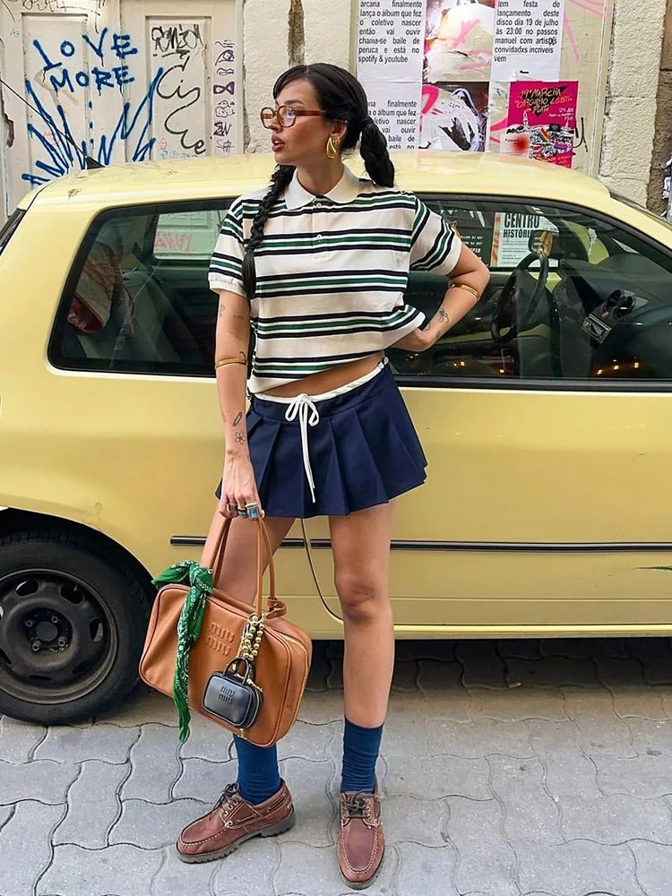 Advbridge  Burgundy Striped Casual Women T-shirt Summer Loose Polo Shirts Buttons New Female Tops Blouse White Tops Spring Shirt