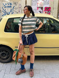 Advbridge  Burgundy Striped Casual Women T-shirt Summer Loose Polo Shirts Buttons New Female Tops Blouse White Tops Spring Shirt