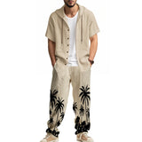 ADVBRIDGE  -  Daily Casual Loose Two Piece Suits Men Summer Fashion Pattern Print Outfits Mens Short Sleeve Hooded Shirts And Pants Loose Sets