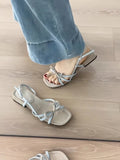ADVBRIDGE  -  French Bow Design Low Heels Shoes Women Summer Skirt Open Toe New Sandals Female Fashion Fine Line Temperament Chunky Sandals