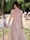 Advbridge Spring Summer New Satin Midi Spaghetti Strap Dresses for Women Pink Dress Wedding Evening Party Dress Prom Robe Vestidos