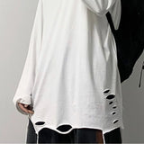 Advbridge Long Sleeve T-shirts Men Solid Loose Distressed Hole Spring Autumn High Street Broken O-neck American Style Teenagers Youthful