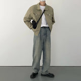 Advbridge Mens Harajuku Casual Workwear Bomber Jacket Autumn Winter Gender-Neutral Loose Lapel Zipper Functional Versatile Jacket Unisex