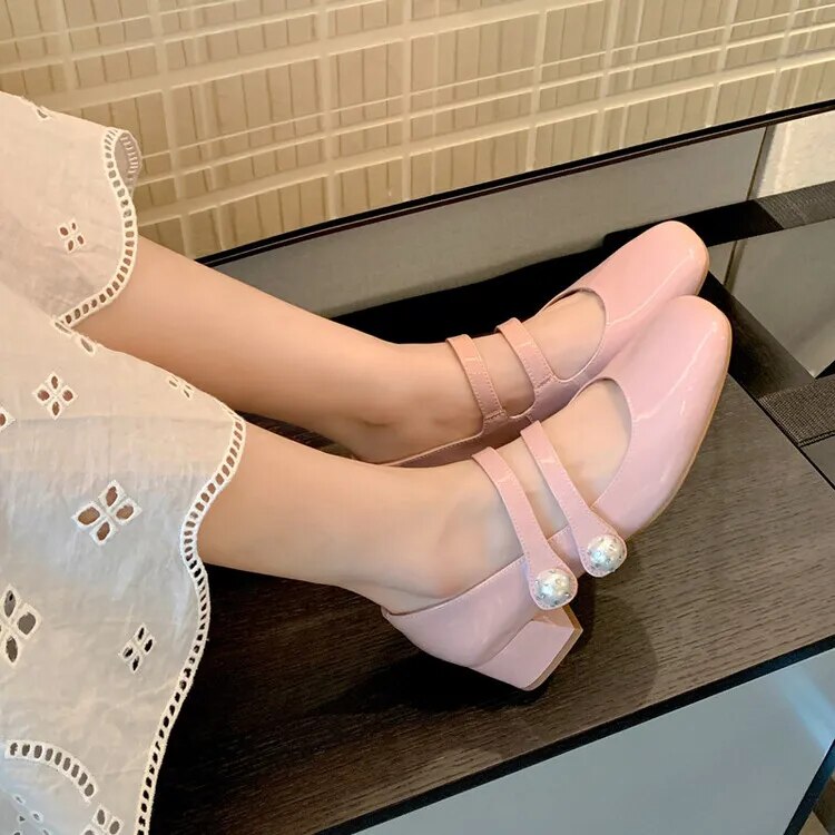 Advbridge New Spring Mary Jane Shoes Casual Shoes Chunky Heels Shoes for Women Square Toe Women Pumps Zapatos Mujer Large Size 34-43