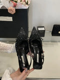 ADVBRIDGE  -  Luxury Rhinestone Mesh Sandals Women Breathable Summer New Pointed Toe Pumps Elegant Party Dress Shoes Ladies Wedding High Heels