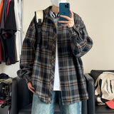 ADVBRIDGE  -  Autumn Long Sleeved Shirt Men Retro Plaid Shirt Men Streetwear Korean Loose Casual Shirt Mens Vintage Shirts Large Size 5XL